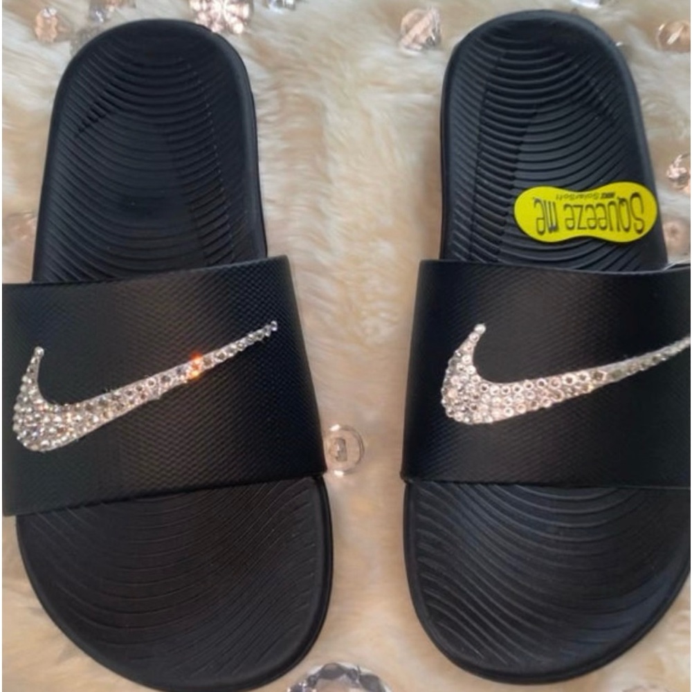 NIKE SLIDES w/Swarovski CRYSTALS